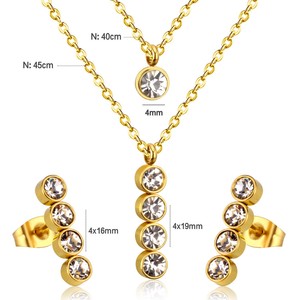 Women's Gold Plated <b>Crystal</b> <b>Stud</b> <b>Earrings</b> And Necklace Set 4mm Pendant 45cm Chain Everyday Wear Jewelry Gift - Product Image 1
