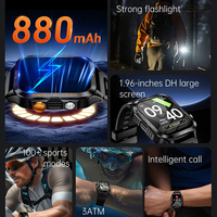 KT89 Smartwatch mit starker Taschenlampe, 880mAh Akku, 3ATM wasserdicht, Sport-Fitness-Tracker, Outdoor-Smartwatch mit Anruffunktion für Herren
