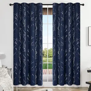 Decorazione per la casa blu Navy argento ramo di albero stampato oscurante panno per tenda soggiorno camera da letto in poliestere tende per finestre