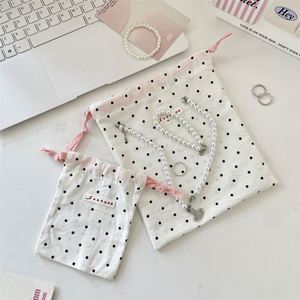 Recyclable logo Printed Black Polka Dot Print Cotton Jewelry Gift Dust Proof Packing Canvas Custom Reusable Folding <b>Makeup</b> <b>Bags</b> - Product Image 4