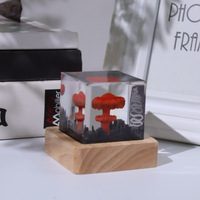 Nouveau créatif alimenté par USB base en bois résine Cube 3d champignon nuage nucléaire Explosion lampe LED table veilleuse