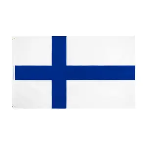 Kualitas tinggi poliester 3*5 kaki putih bendera biru lintas Finlandia negara bendera luar ruangan dekoratif nasional