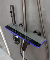 Ensemble de douche thermostatique à LED chromé poli, monté au plafond, avec affichage de la température, effet pluie et cascade, en laiton et céramique