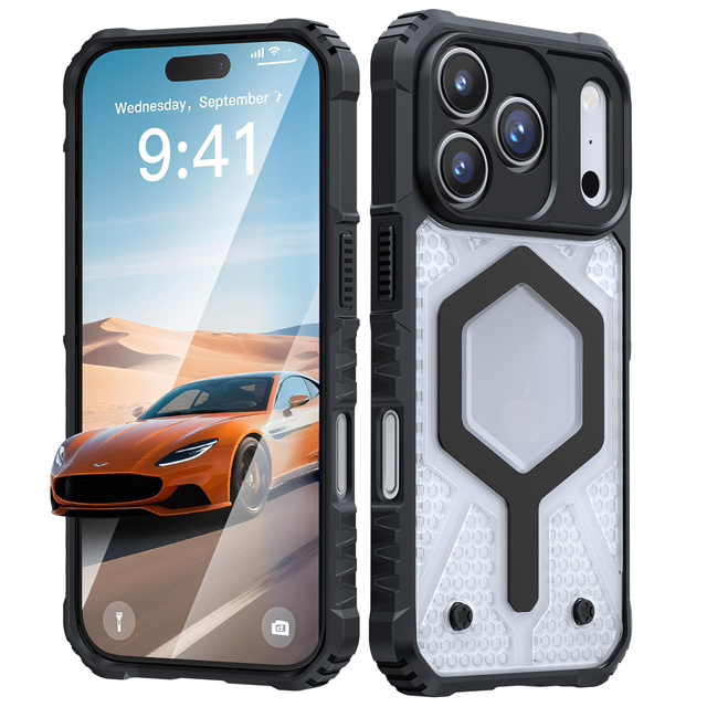 Premium TPU+PC Shockproof Magnetic Anti-Fingerprint Rhombus Design Luxury Mobile Phone Cases for iPhone 17 16 15 14 13 Pro Max