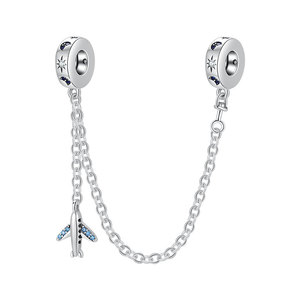 Cadena de Seguridad para Viaje de Plata S925 con Dijes de Avión, Estrella y Luna con Circonitas Azules, Joyería de Aventura - Product Image 1