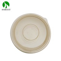 Boîtes à emporter rondes jetables de 24 oz en bagasse, style moderne, écologiques, résistantes à la graisse et compatibles micro-ondes, marque Harvest, avec couvercle