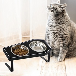 Estación de alimentación para gatos, soporte elevado con doble cuenco, color negro, para gatos con cuencos para comida y agua - Product Image 2