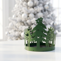 Décorations de table de Noël 2026 : Bougeoirs en métal vert avec motifs découpés d'arbre et de cerf