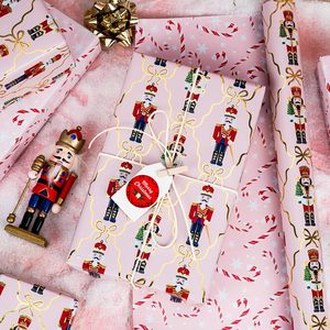 Christmas <b>gift</b> wrapping paper Pink aluminum coated walnut shaped ribbon with <b>bow</b> pattern Double sided printing Customizable - Product Image 1