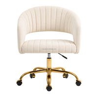 Chaise pivotante élégante avec dossier cannelé, structure dorée et roulettes silencieuses pour coiffeuse, bureau et salon