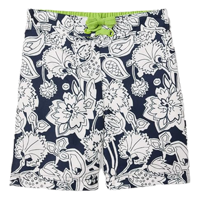 Shorts de Playa para Hombre con Estampado Floral, Azul Marino y Blanco, de Secado Rápido, con Cordón Ajustable en la Cintura, Tejido de Poliéster, Corte Medio - Product Image 1
