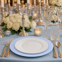Assiettes rondes décoratives bleu clair perlées de 13 pouces en plastique réutilisables pour Noël, mariages, anniversaires, fêtes et événements.