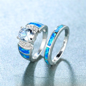 JIELING nuovo Design opale di fuoco blu e anello di zircone di ametista ovale per le donne e gli uomini oro nero placcato anello di pietre preziose - Product Image 3