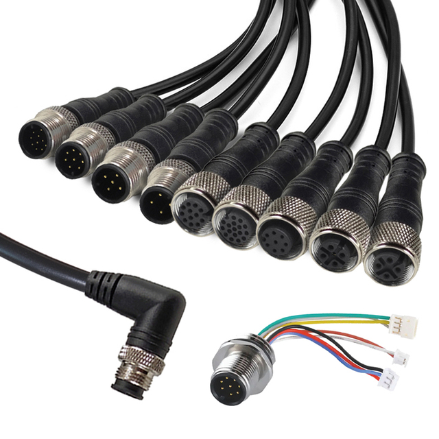 M12 Cable Assembly Male to Female Ip68 Waterproof Custom 90 Degree 3 5 6 12 17 Pin M12 Sensor 4 Pin 8 Pin Connector M12 Cable