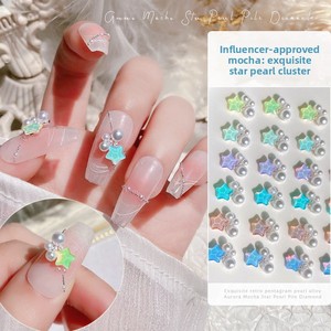 Nuevos Adornos de <span class=keywords><strong>Uñas</strong></span> con Pedrería en Forma de Estrella, Serie de Colores <span class=keywords><strong>Pastel</strong></span> Primavera/Verano, Combinación de Perlas de Cinco Puntas, Brillantes y Frescos - Product Image 3