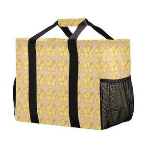 Aloha Yellow Hibiscus Flower Portable <b>Foldable</b> Reusable Shopping <b>Bag</b> Hawaii Laundry Basket Custom Logo Reusable Dust <b>Bag</b> - Product Image 1