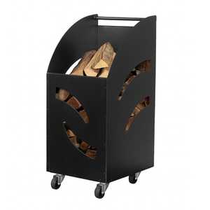 Porte-bûches pour cheminée en acier peint en noir 32x42x80 cm, chariot avec roues - Product Image 1