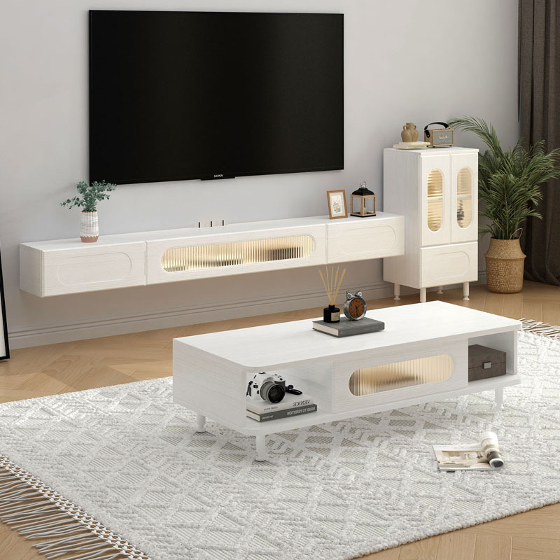 White Suspended Storage Cabinet Wood Panel