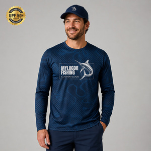 Custom Printed Mens UPF 50+ UV Sun Protection Shirts Outdoor Long Sleeve SPF Rash Guard For Fishing Hiking Swimming Running