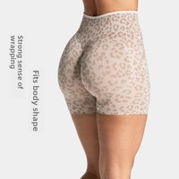 TE-VE0 Nouveau Short de Yoga Respirant Anti-Plis Imprimé Léopard pour Femme, Taille Haute Effet Pêche et Rehaussement des Hanches, Vêtement de Sport Extérieur