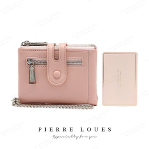 Pierre Loues Women's Tri-fold <b>Wallet</b> Pink Double Zipper Chain <b>Card</b> <b>Holder</b> Everyday Use - Product Image 4