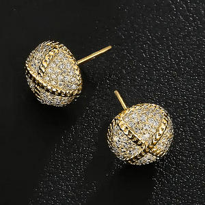 Pendientes de Bola de Oro Blanco E4808 con Cristales de Estrás, Microincrustaciones, Joyería de Moda Unisex - Product Image 5