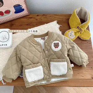 Детское пальто с подкладкой в Корейском стиле, 2023 осень-зима, одежда для мальчиков, хлопковая одежда с медведем, Детская Толстая с обеих сторон
