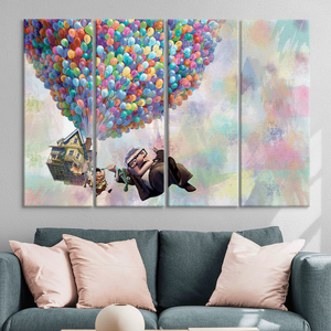 Lienzo Impreso: Arte de Arcoíris con Globos de la Película Up, Regalo Perfecto para las Fiestas, Juego de 4 Lienzos - Product Image 3