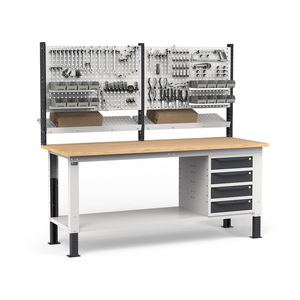 Fami WORK2031 établi réglable, 200cm, plateau en bois, 4 tiroirs et mur perforé - Product Image 3