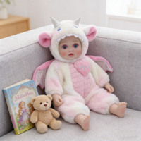 Poupée Reborn en vinyle de 18 pouces avec corps souple, costume de monstre, ailes en peluche, cheveux bouclés, poupée nouveau-né pour jeu d'imitation
