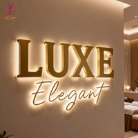 Signalétique d'intérieur personnalisée avec logo, en métal et acrylique, 3D, rétroéclairée or, enseigne LED personnalisée pour entreprise