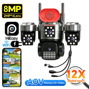 WIFI DC Power AOV Security Camera 4 Lens CMOS Sensor Cloud AI Humanoid Motion Detection Built-in Siren Via Cellphone App HiEasy