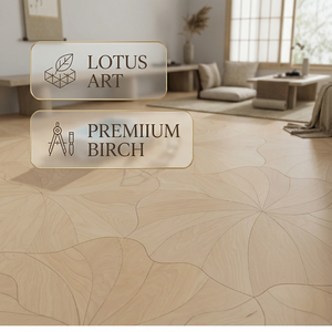 Parquet Artístico de Loto a Medida, 15 mm, Abedul Sintético Resistente al Desgaste, Estándar E0 <span class=keywords><strong>AC5</strong></span> FSC, Precisión Geométrica, Diseño Floral - Product Image 1