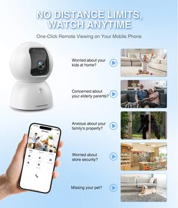 Caméra de sécurité intérieure intelligente CINMOORE 3K avec carte SD 64 Go 360° °   Caméra de surveillance pour personnes âgées/bébés/animaux de compagnie avec vision nocturne couleur et stockage gratuit sur le cloud - Product Image 6