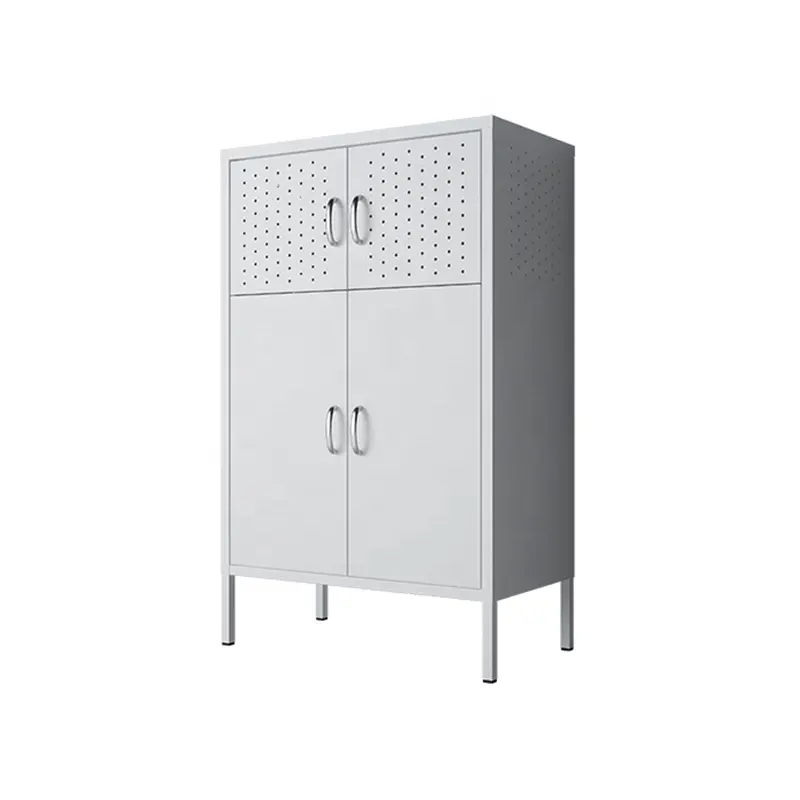 Bizoe Home Furniture Cabinet with Shelves Metal Household Wardrobe Bedroom 4 Doors Steel Storage Locker