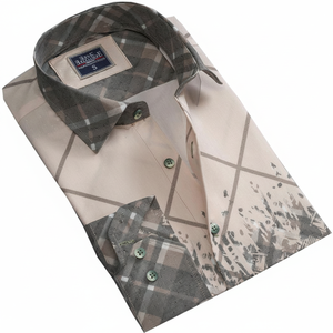 Chemise habillée géométrique beige Chemise homme de haute qualité - Product Image 2