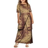 Offre Spéciale – Ensemble Puletasi Personnalisé Imprimé Polynésien pour Enfants : Robe Col Rond Manches Courtes Grande Taille, Haut Long et Jupes Deux Pièces pour Filles