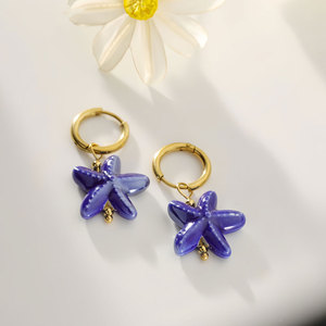 Boucles d'oreilles pendantes en acier inoxydable plaqué or 18 carats, série Océan, motif étoile de mer, pour les occasions de fête des femmes - Product Image 4