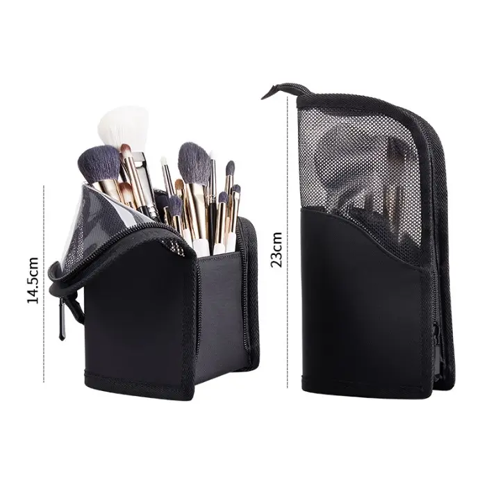 Fashion Standing Makeup Brush Organizer Bag Waterproof Travel Zip Lock Cosmetic Storage Holder Bag