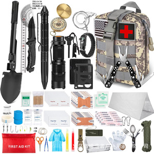 Kit d'outils de survie multifonctionnel portable avec équipement de premiers secours pour le camping en plein air, la randonnée, les situations d'urgence, imperméable, camouflage ACU - Product Image 1