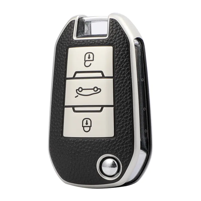 Carbon Tpu Leather Car Key Case Cover For Peugeot 208 508 TPU Keyless Fob Shell Skin Fit High Quality carckey case