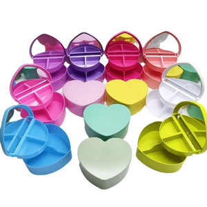 <b>Heart</b>-<b>Shaped</b> Plastic Jewelry <b>Box</b> With Mirror, 2-Layer Pink Plastic Storage Organizer For Small Jewelry - Product Image 5