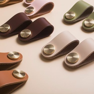 Poignée de porte décorative en cuir multicolore, poignée de meuble de cuisine en laiton massif, boutons de meuble, bouton de commode - Product Image 2