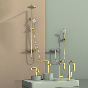 Vimijia All-Copper Brushed <b>Gold</b> Three-Speed Hot Cold Wall-Mounted Bath & Shower Faucet with Liftable Water Heater Simple Design - Product Image 3