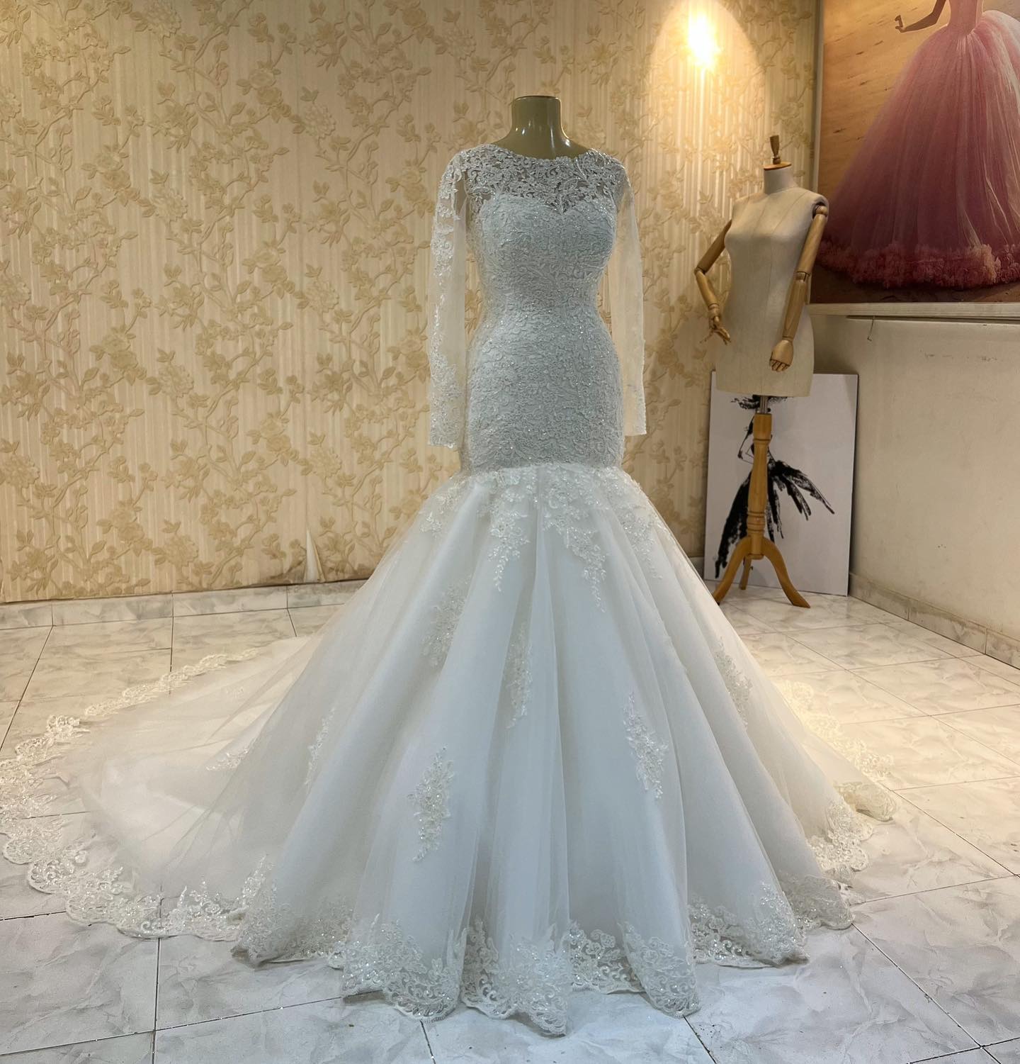 simple mermaid wedding dress with sleeves Elegant Mermaid Wedding Dress with Sheer Lace Sleeves and Tulle Skirt Plus Size Size 10