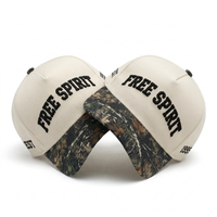 Gorra de Béisbol Personalizada con Bordado 3D, 5 Paneles, Dos Tonos, Visera de Camuflaje Crema, Sarga de Algodón, Corona Alta Estructurada, Visera Curva, Gorras