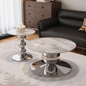 Table basse en pierre noire de luxe Bao Geli, design minimaliste italien, cadre en acier inoxydable, design rond, mobilier moderne pour salon - Product Image 5