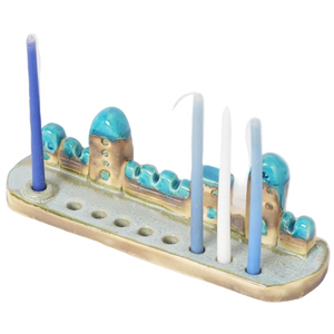 Candelabro personalizado hecho a mano para toda la familia, casa pequeña <span class=keywords><strong>de</strong></span> cerámica turquesa, Hanukkah menorah - Product Image 2