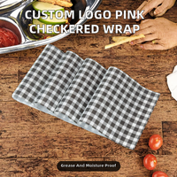 Emballage alimentaire personnalisé avec logo, pour pizzas, frites, tacos, hamburgers, en papier kraft rose à carreaux, résistant à la graisse, en PE numérique