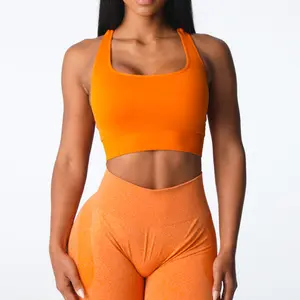 Venta al por mayor de alta calidad de las mujeres sin espalda gimnasio yoga algodón tops deporte sin costuras caliente sexy Sujetador deportivo